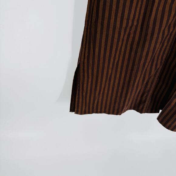 Loup XS Brown Black Striped Button Front Cotton Midi Shift Dress Slow Fashion - Picture 5 of 7